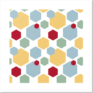 Yellow Red Blue Green Honeycomb Geometric Pattern Posters and Art